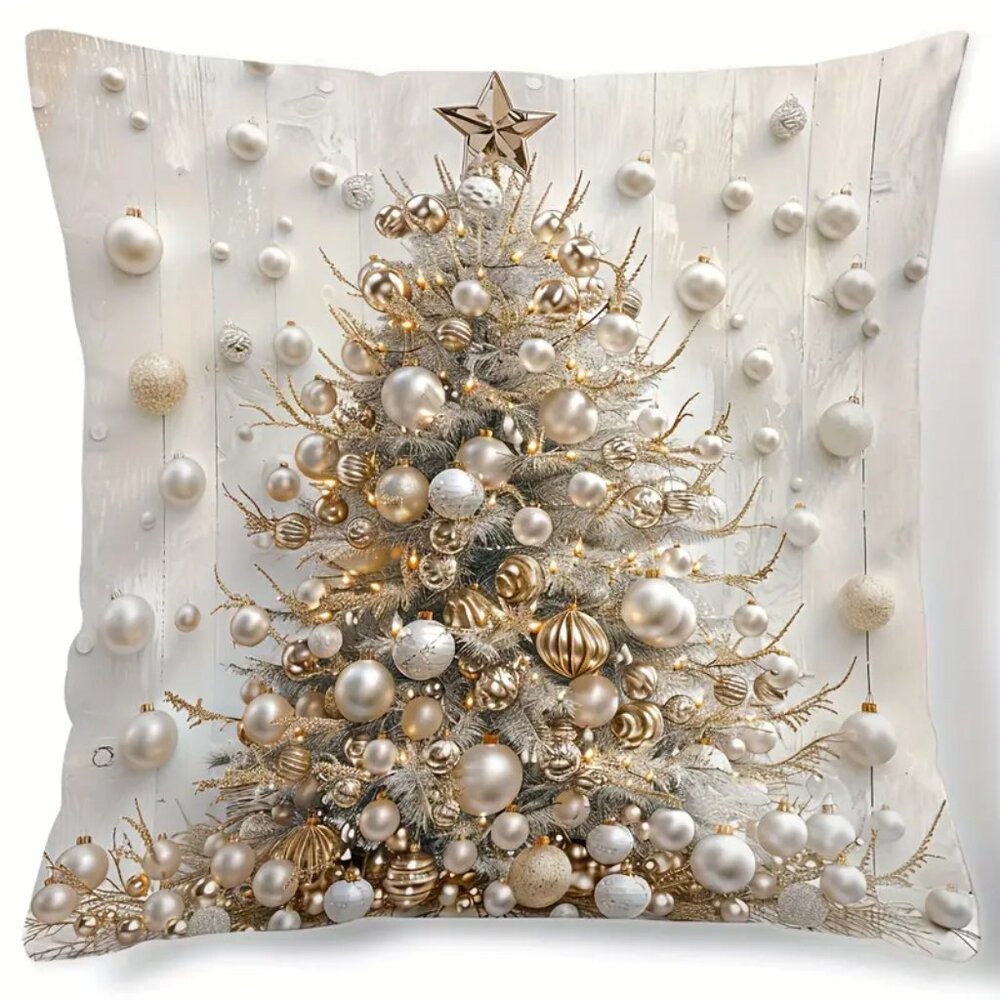 Christmas Tree Digital Print Throw Pillow Cover - 18" x 18" 🎄🎁